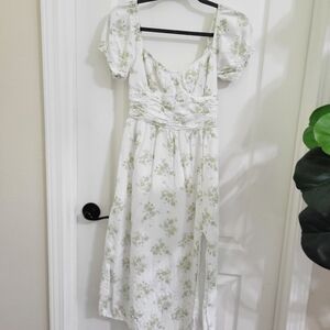 Hollister White Dress with Green Floral Design